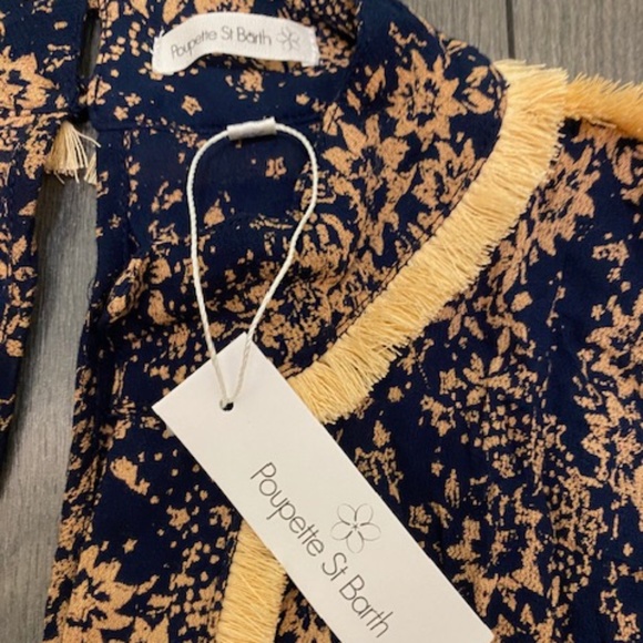 Poupette St. Barth Donna Fringe Trimmed Long Jumpsuit In Navy Dream Size L NWT - Picture 5 of 11